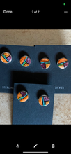 Load image into Gallery viewer, Orange &amp; Purple Spiny Circle Stud Earrings 3/8”