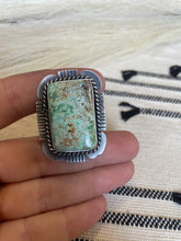 Load image into Gallery viewer, Navajo Turquoise &amp; Sterling Silver Ring Size 10 Signed Russell Sam