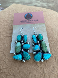 Navajo Rectangular Multi Stone Turquoise Dangles