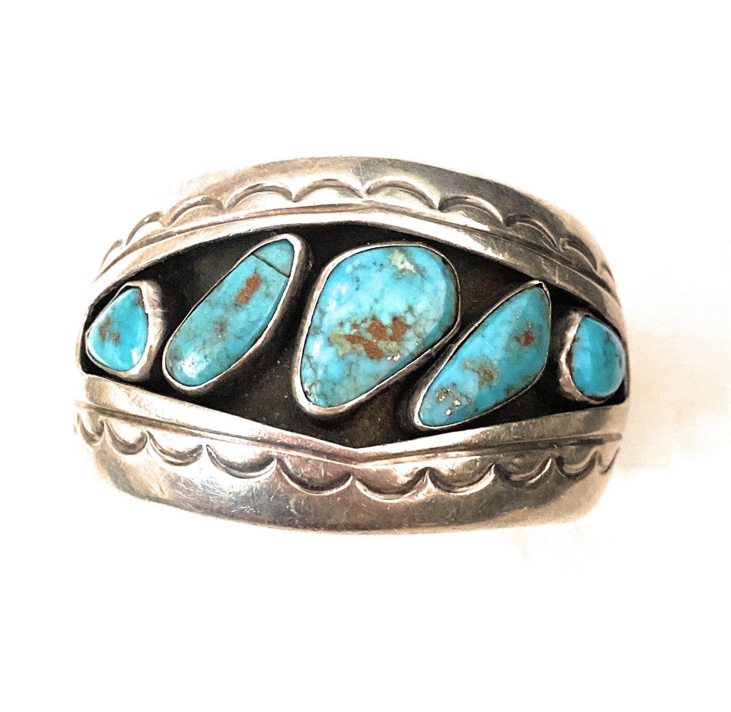 Navajo Old Pawn Vintage Turquoise & Sterling Silver Cuff Bracelet