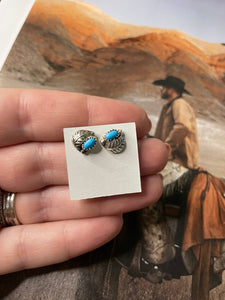 Beautiful Navajo Turquoise And Sterling Silver Leaf Studs