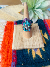 Load image into Gallery viewer, Handmade Sterling Silver &amp; Multi Stone Inlay Indian Chief Ring Size 6.5