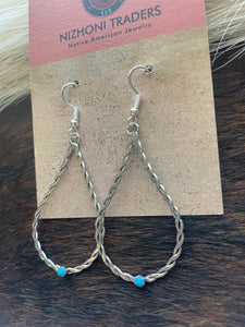 Navajo Sterling Silver & Turquoise Rope Style Earrings