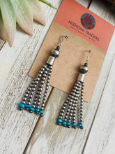 Load image into Gallery viewer, Navajo Turquoise &amp; Sterling Silver Pearl Beaded Tassel Dangle Earrings