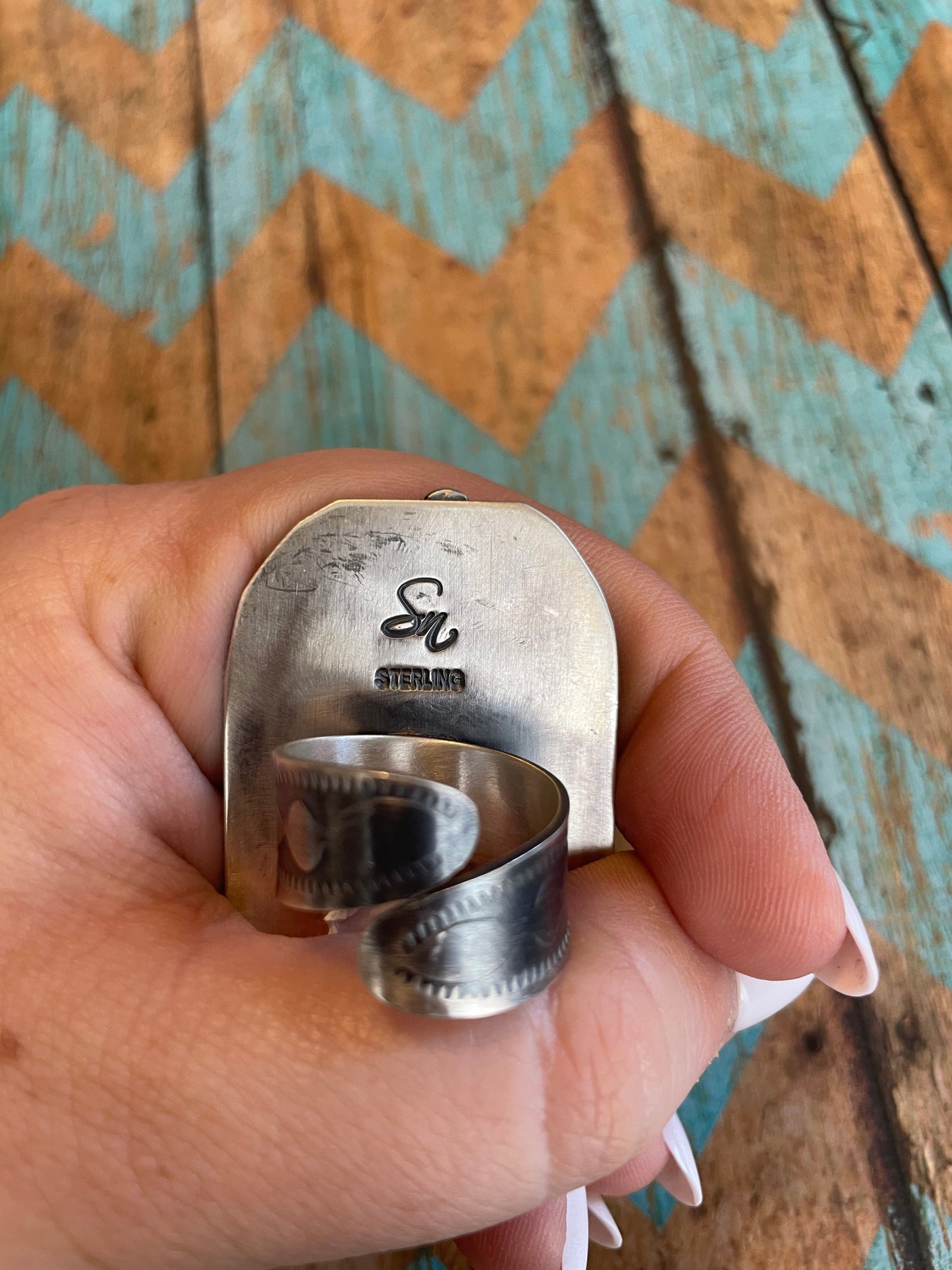 Navajo Sterling Silver And White Buffalo Adjustable Ring