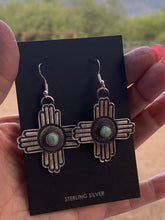 Load image into Gallery viewer, Navajo Turquoise &amp; Sterling Silver Zia Dangle Earrings By Kevin Billah