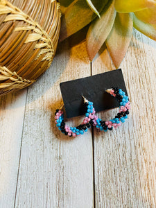 Navajo Handmade Beaded Hoop Earrings