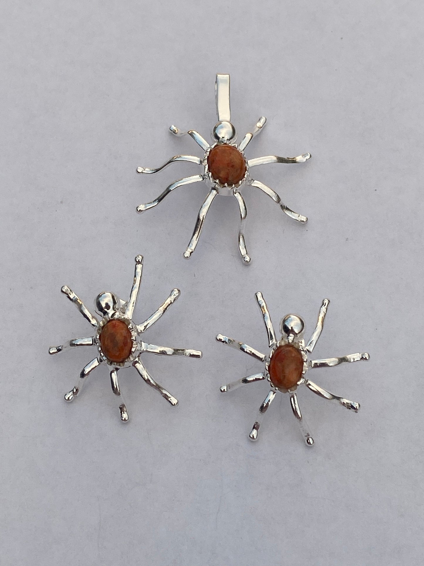 Natural Orange Mojave & Sterling Silver Spider Stud Earrings