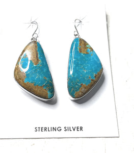 Navajo Royston Turquoise & Sterling Silver Dangle Earrings Signed