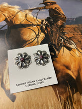 Load image into Gallery viewer, Navajo Purple Spiny And Hand Stamped Sterling Silver Concho Post Earrings