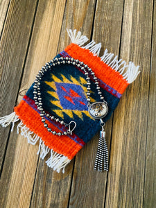 Navajo White Buffalo & Sterling Silver Pearl Beaded Tassel Necklace