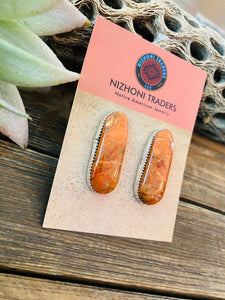 Navajo Sterling Silver & Orange Spiny Post Earrings