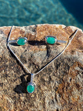 Load image into Gallery viewer, Colombian Emerald Necklace &amp; Earrings Set in Sterling Silver dangles 1ct