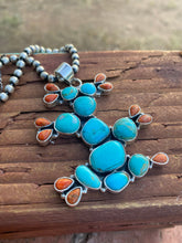 Load image into Gallery viewer, Handmade Sterling Silver Kingman Turquoise &amp; Spiny Cactus Pendant