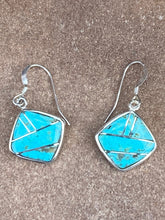 Load image into Gallery viewer, Turquoise 8 &amp; Sterling Silver Mini Square Dangle Earrings