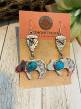 Load image into Gallery viewer, Navajo Turquoise &amp; Sterling Silver Fetish Bear Dangle Earrings