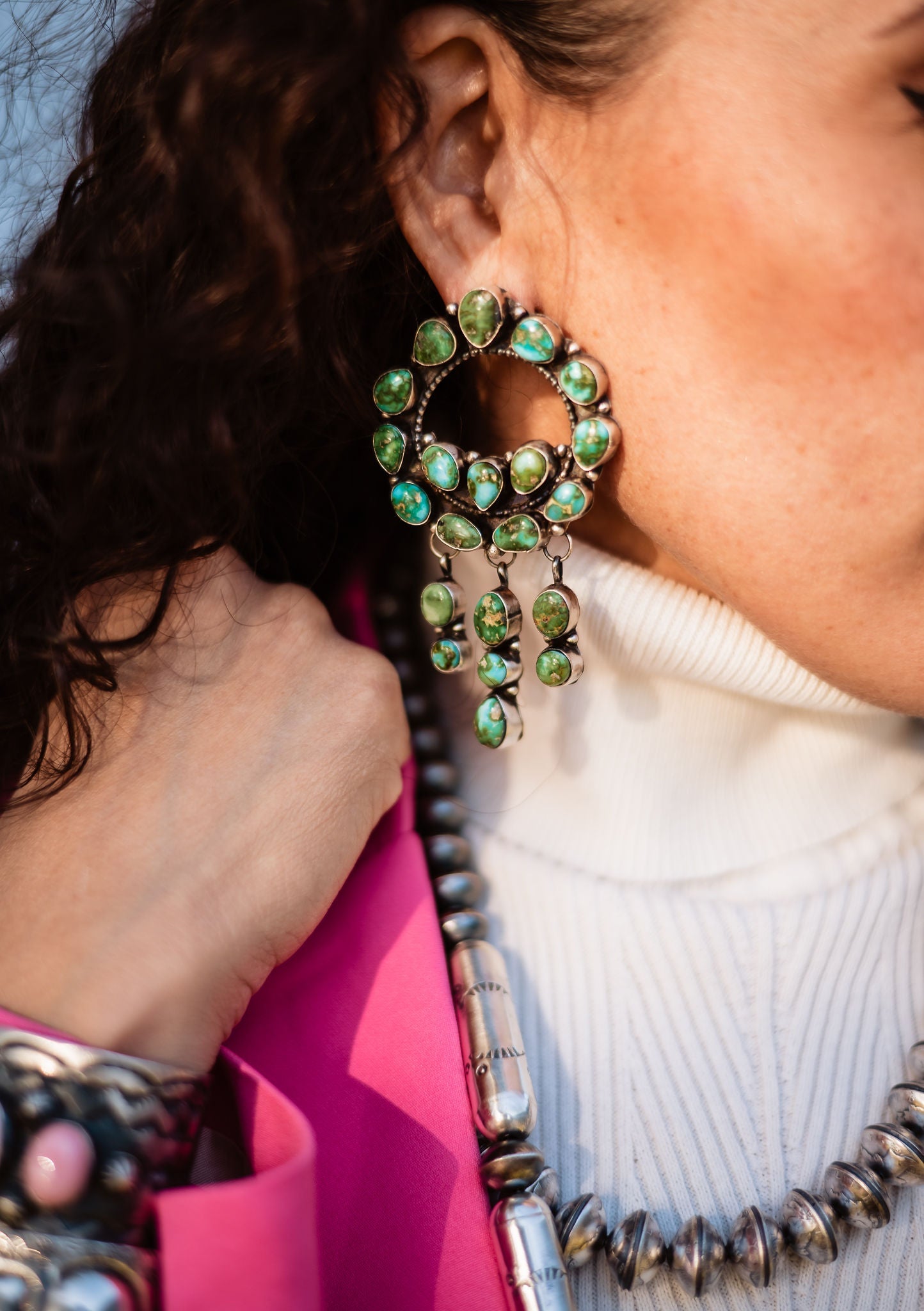 Navajo Sterling Silver & Sonoran Mountain Turquoise Dangle Earrings By Ella Peter