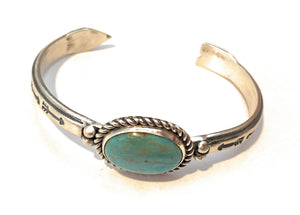 Navajo Sterling Silver & Turquoise Arrow Cuff Bracelet Signed