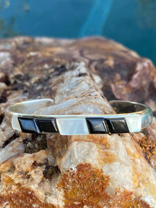Navajo Onix, Opal & Sterling Silver Inlay Cuff Bracelet