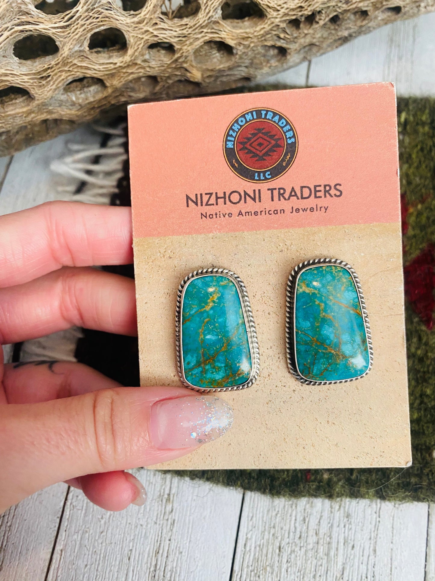 Navajo Sterling Silver & Royston Turquoise Stud Earrings