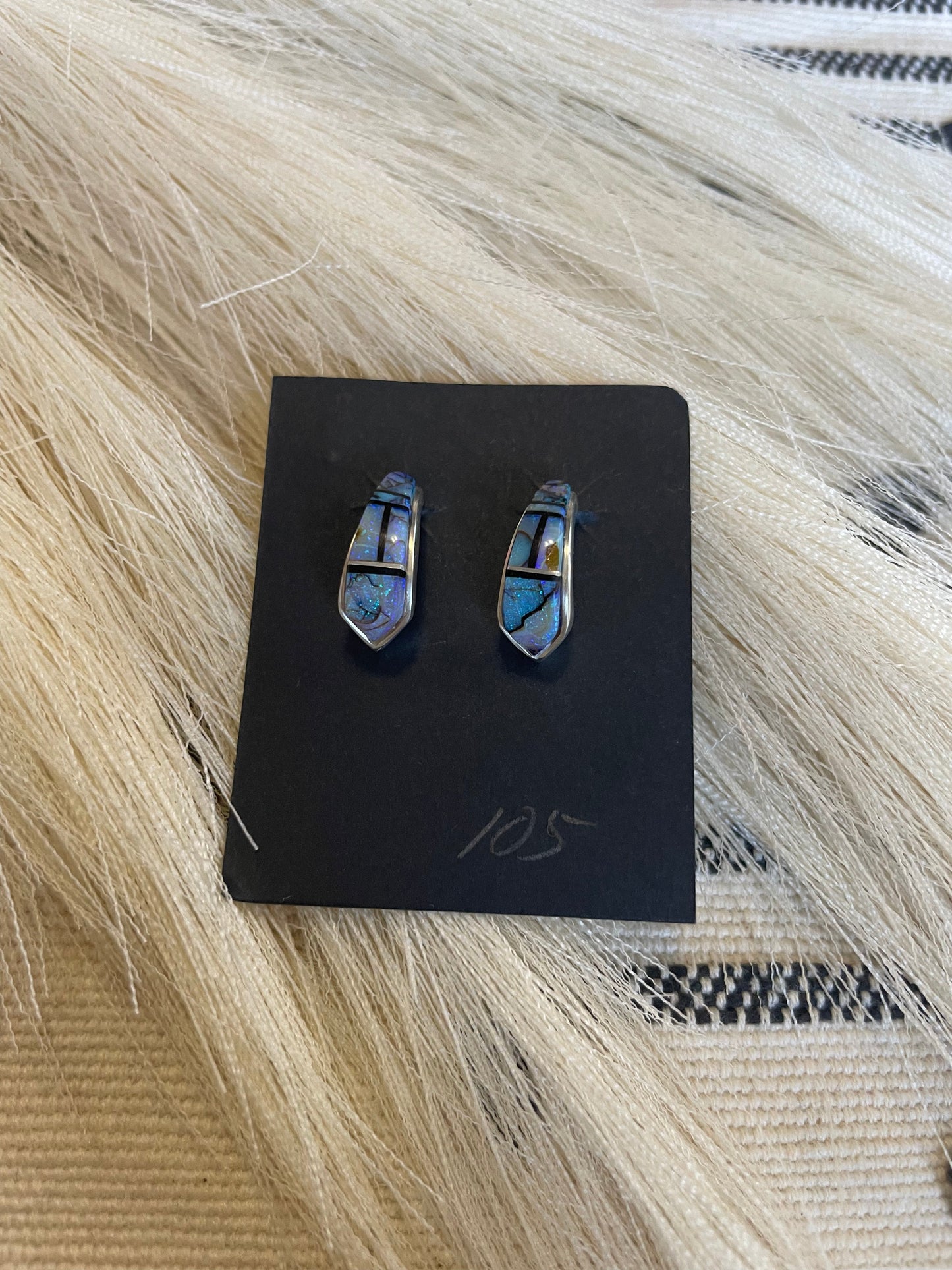 Navajo Blue Opal Inlay & Sterling Silver Earrings