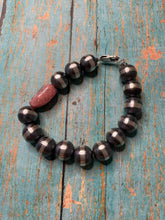 Load image into Gallery viewer, Navajo Sterling Silver And Rhodochrosite 12mm Beaded Bracelet