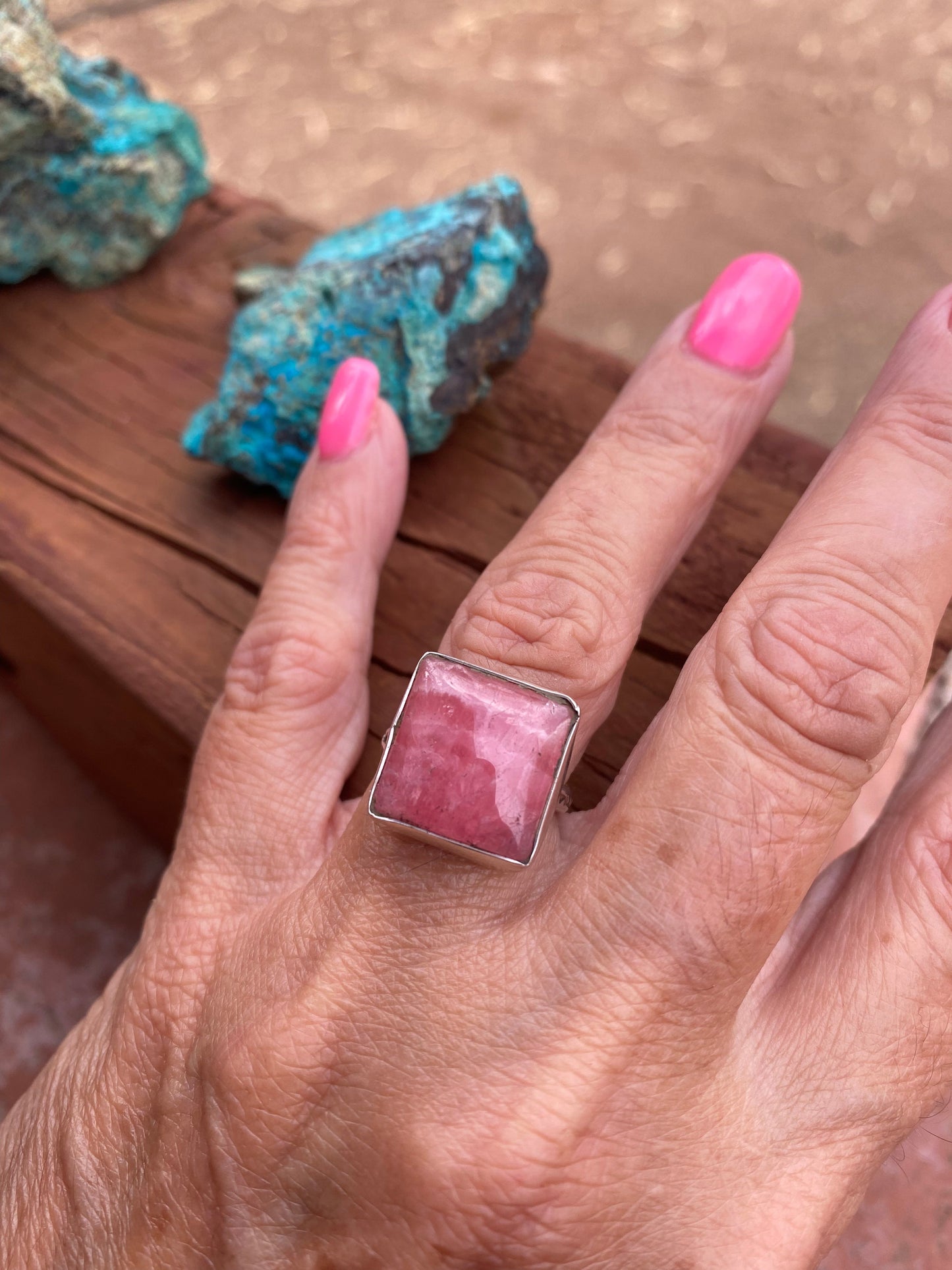 Navajo Sterling Silver & Rhodochrosite Rings Signed