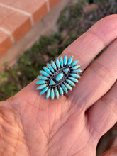 Load image into Gallery viewer, Handmade Sterling Silver &amp; Kingman Needlepoint Turquoise Adjustable Ring