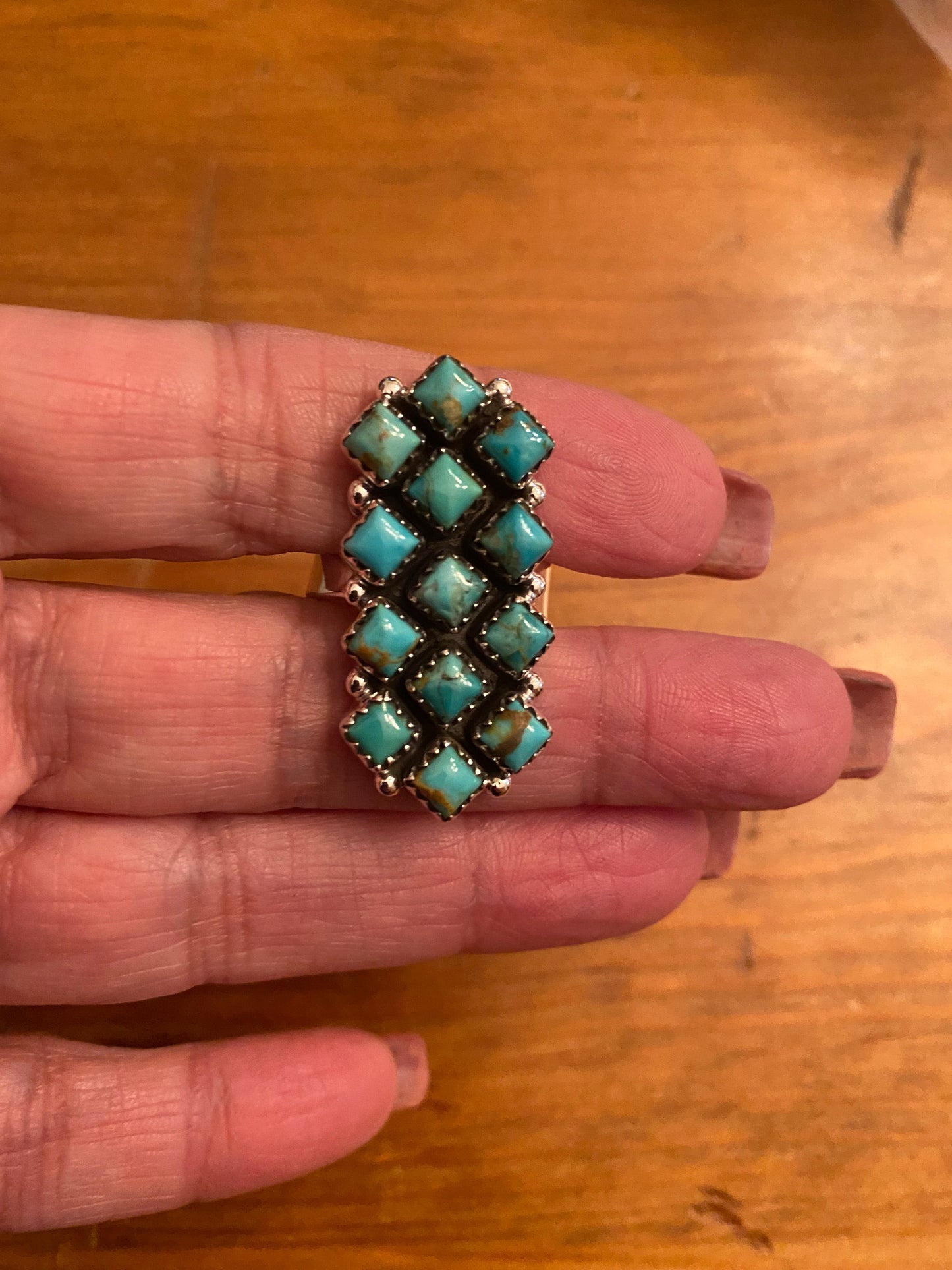 Handmade Royston Turquoise And Sterling Silver Adjustable Ring 1.25”