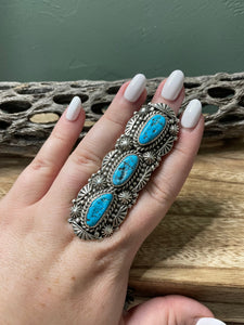 Navajo Turquoise And Sterling Silver Statement Ring Sz 10