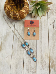 Navajo Sterling Silver & Golden Hills Turquoise Lariat Necklace Set