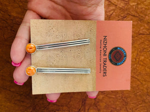 Navajo Orange Spiny & Sterling Silver Dangle Earrings