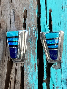Navajo Lapis, Turquoise, Blue Sterling silver Petite Stud Earrings