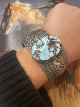 Load image into Gallery viewer, Navajo Golden Hills Turquoise Sterling Silver Cuff Bracelet Signed