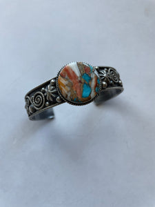 Navajo Multi Stone Spice & Sterling Silver Cuff Bracelet Signed Jacquline Silver