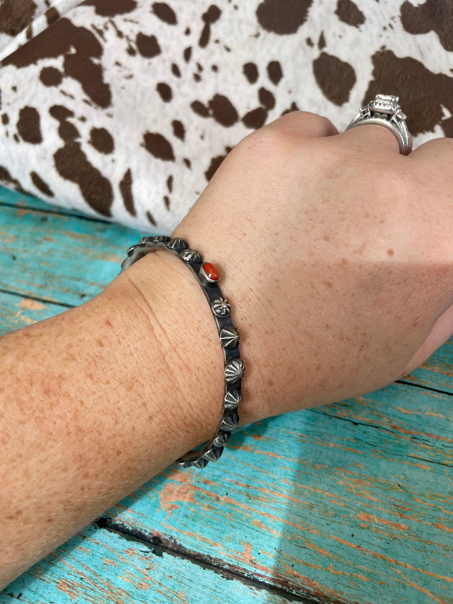 Navajo Coral And Sterling Silver Bracelet