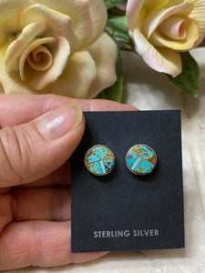 Turquoise- more Matrix & Sterling Silver button Stud Earrings