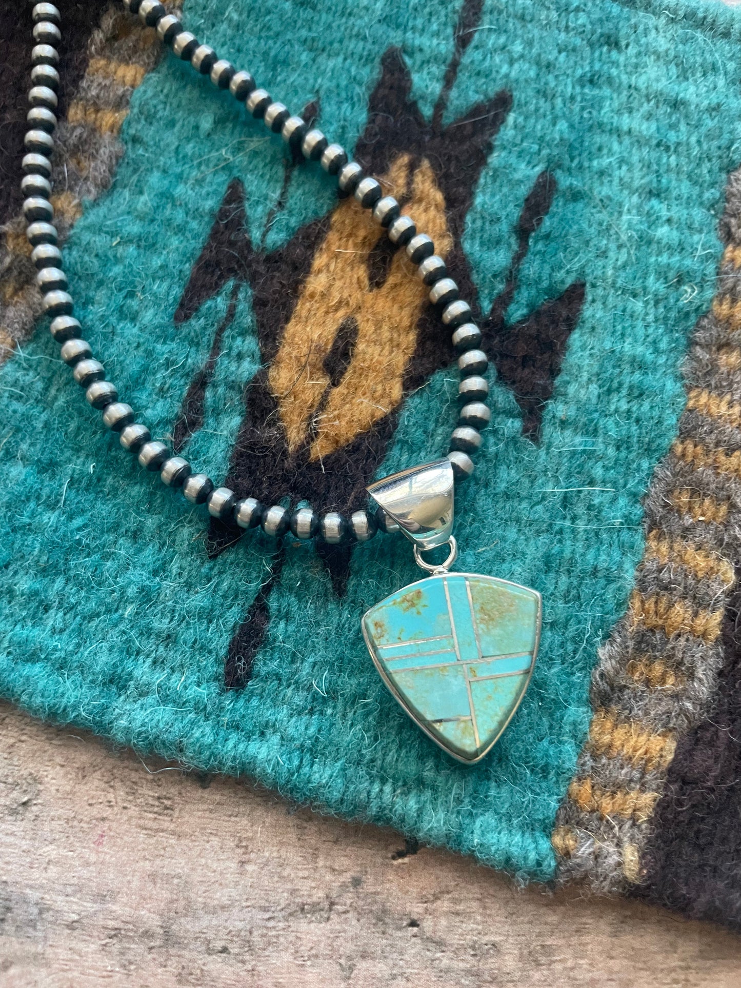 Number 8 Turquoise Inlay & Sterling Silver Pendant