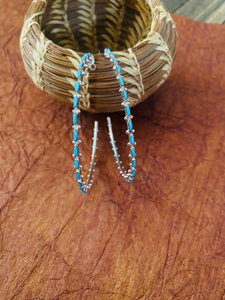 Zuni Turquoise & Sterling Silver Needlepoint Hoop Earrings