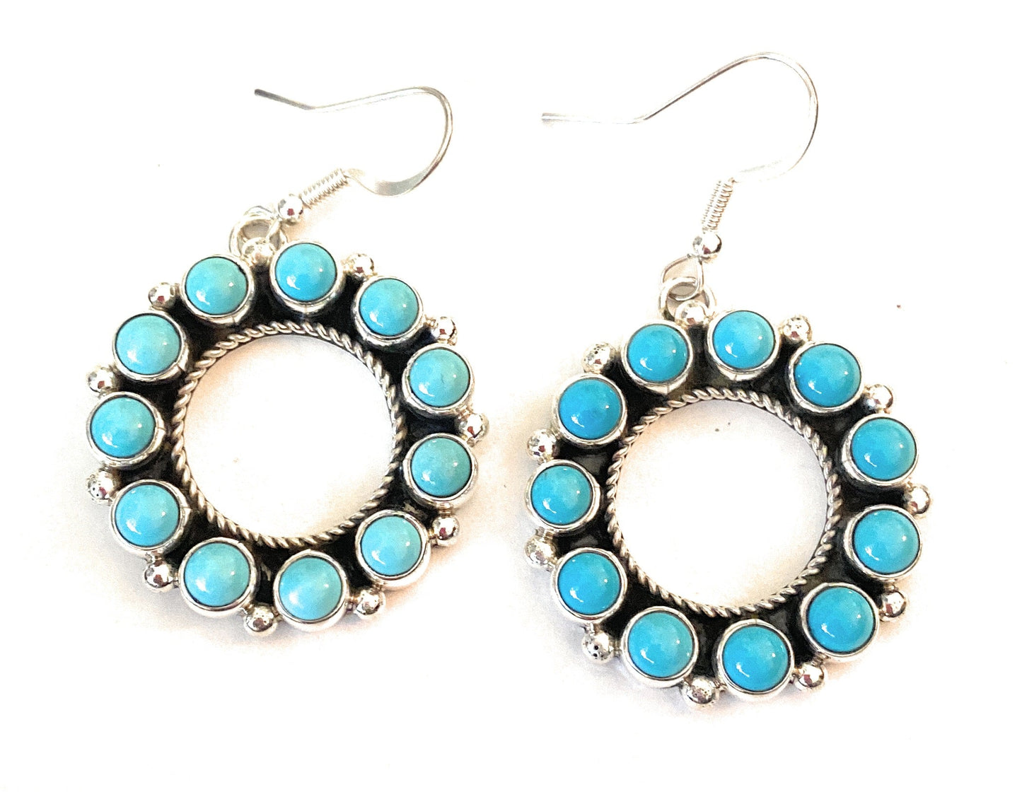 Navajo Sleeping Beauty Turquoise & Sterling Silver Dangle Earrings