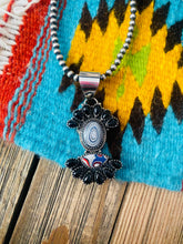 Load image into Gallery viewer, Handmade Sterling Silver, Fordite &amp; Onyx Cluster Pendant