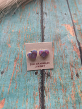Load image into Gallery viewer, Zuni Sterling Silver &amp; Purple Opal Inlay Heart Stud Earrings
