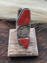 Load image into Gallery viewer, Navajo Sterling Silver Red Spiny Liberty Coin Ring Size 8.5