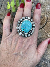 Load image into Gallery viewer, Navajo Sterling Silver Kingman Web Turquoise Adjustable Ring Artist Abel Toledo