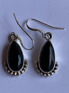 Beautiful Navajo Sterling Silver Black Onyx Teardrop Dangle Earrings