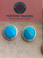 Load image into Gallery viewer, Navajo Kingman Turquoise  Sterling Silver Stud Earrings Signed