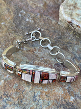 Load image into Gallery viewer, Navajo Onyx, Purple Spiny, Coral &amp; Sterling Silver Inlay Bracelet