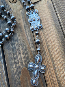 Navajo made sterling silver Cross Lariat necklace