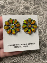 Load image into Gallery viewer, Navajo Sterling Silver &amp; Fire Opal Cluster Post Earrings Signed