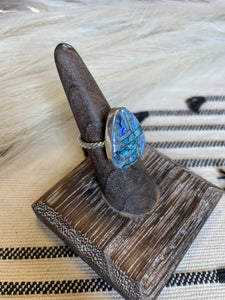 Navajo Sterling Silver & Blue Opal Inlay Ring Size 5.5